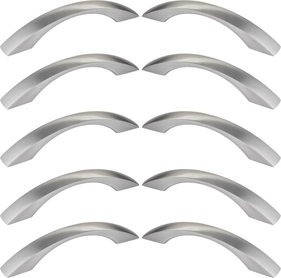 Sotech 10 stuks Meubelgrepen ZOE Boorgatafstand (BA) 128 mm roestvrij staal look mat Ladegrepen Gebogen handgrepen