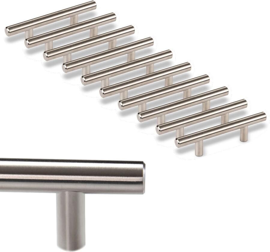 Sotech 10 x Meubelgreep G17 Boorgatafstand 64 mm geborsteld Stanghandgreep relinggreep van