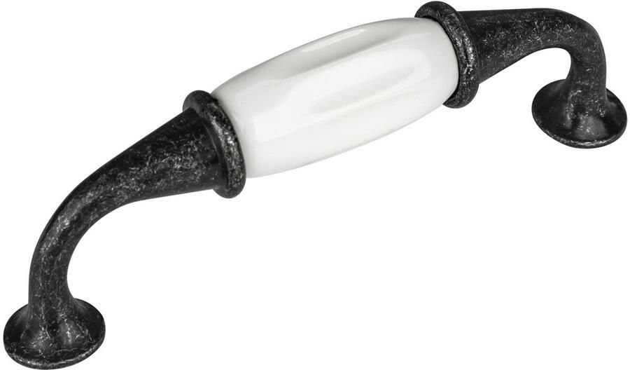 Sotech 2 x Meubelgreep JOHANNA Boorgatafstand 96 mm Antiek-zilver-wit Porseleingreep van