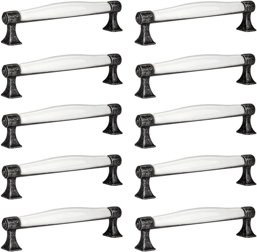 Sotech 10 x Meubelgreep MARIE Boorgatafstand 128 mm Antiek-zilver-wit Porseleingreep van