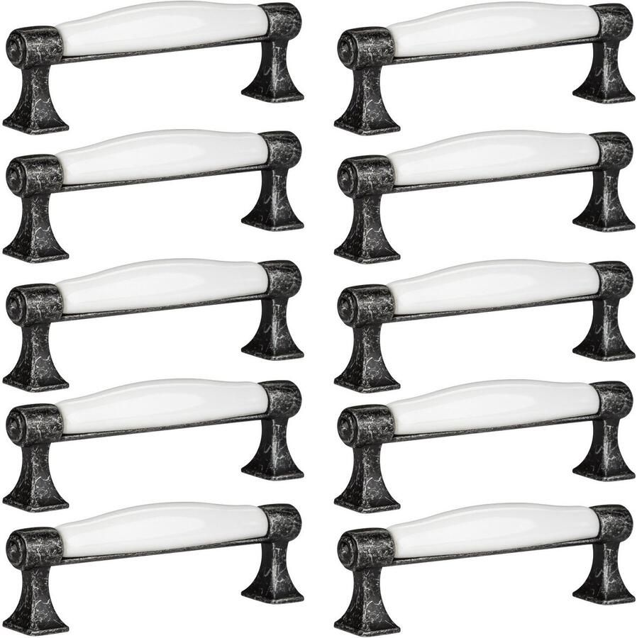 Sotech 10 x Meubelgreep MARIE Boorgatafstand 96 mm Antiek-zilver-wit Porseleingreep van