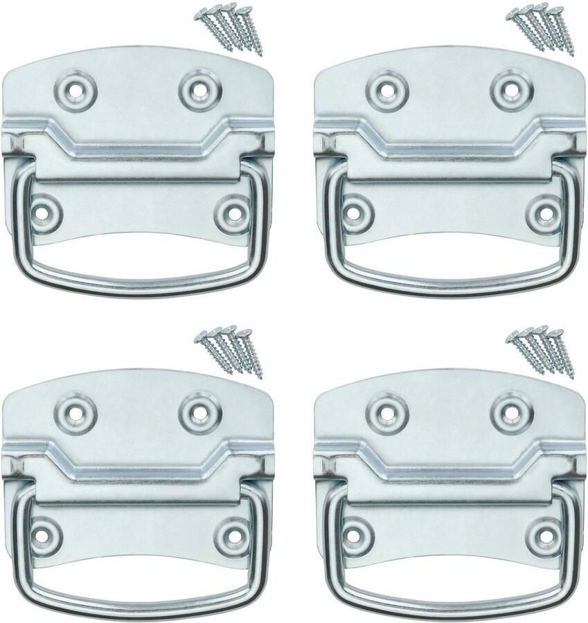 Sotech 2 paar kistgrepen (104 x 78 mm staal zilververzinkt) Meubelgrepen opklapbaar om vast te schroeven incl. bevestigingsmateriaal