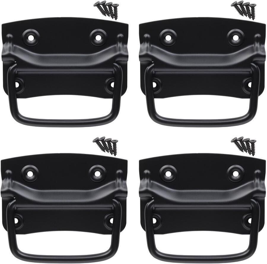 Sotech 2 paar kistgrepen (120 x 80 mm roestvrij staal SS201 zwart) Ladegrepen opklapbaar om vast te schroeven incl. bevestigingsmateriaal