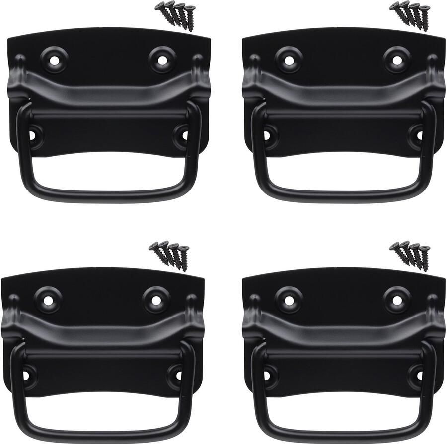 Sotech 2 paar kistgrepen (120 x 80 mm staal zwart) Opvouwbare doosgrepen om op te schroeven incl. bevestigingsmateriaal