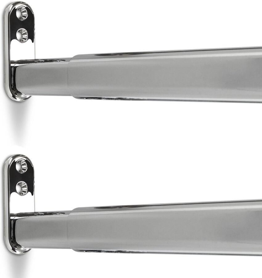 Sotech 2 x Garderobestang verstelbaar ovaal 22 x 15 mm L: 600 900 mm Chrome gepolijst incl. roedesteun