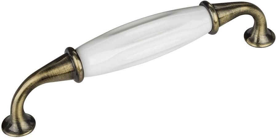 Sotech 2 x Meubelgreep JOHANNA Boorgatafstand 128 mm Antiek-messing-wit Porseleingreep van