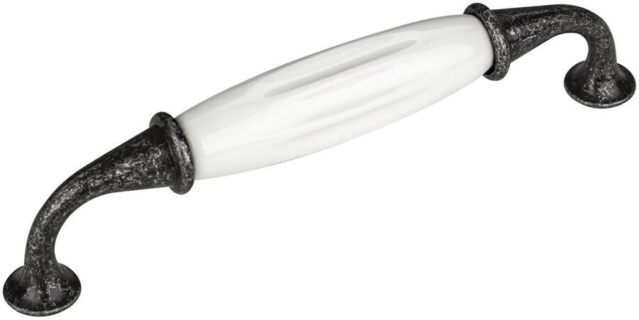 Sotech 2 x Meubelgreep JOHANNA Boorgatafstand 128 mm Antiek-zilver-wit Porseleingreep van