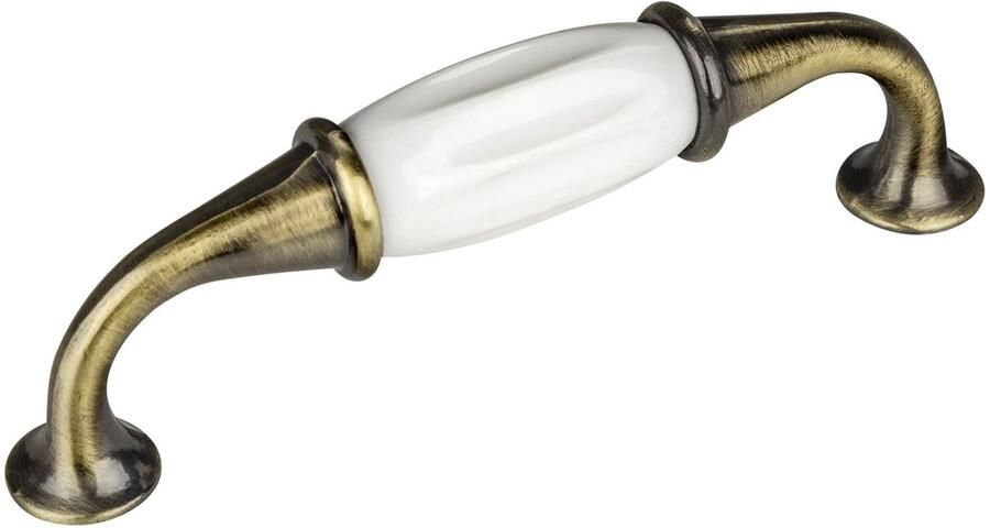 Sotech 2 x Meubelgreep JOHANNA Boorgatafstand 96 mm Antiek-messing-wit Porseleingreep van