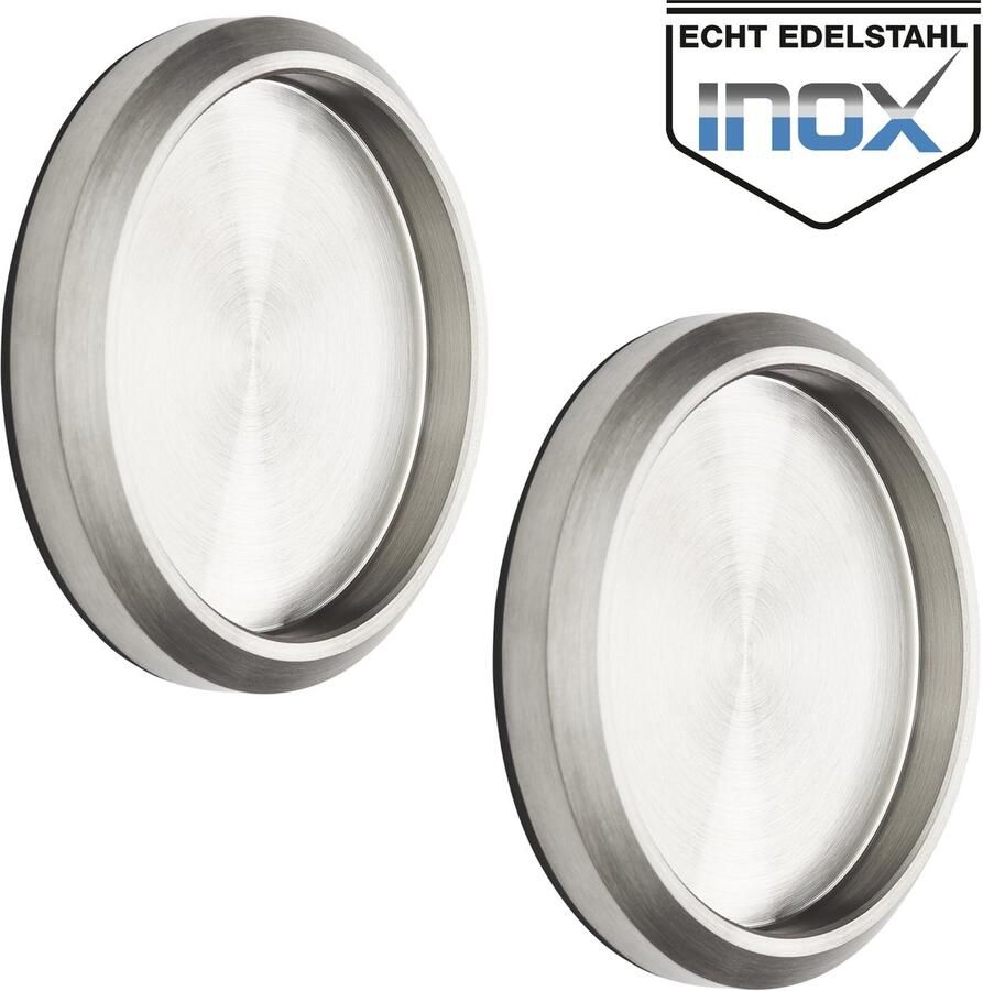 Sotech 2s Schuifdeurgrepen MILA Ø 58 mm zelfklevend met 3M kleefpad Meubelgrepen echt roestvrij staal Greepschaal voor glazen deuren & kamerdeuren van