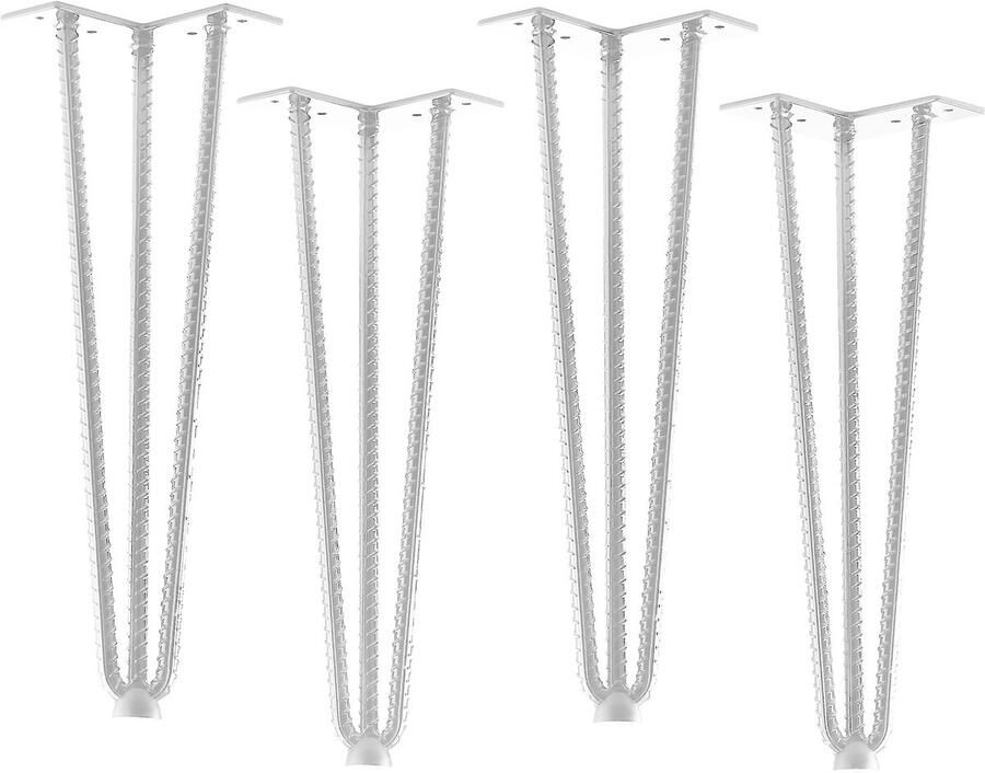 Sotech 4 haarspeldpoten Industrial Look mild staal look wit 406 mm 3 stokjes Haarspeldpoten Meubelpoten voor salontafels en banken Tafelpoot