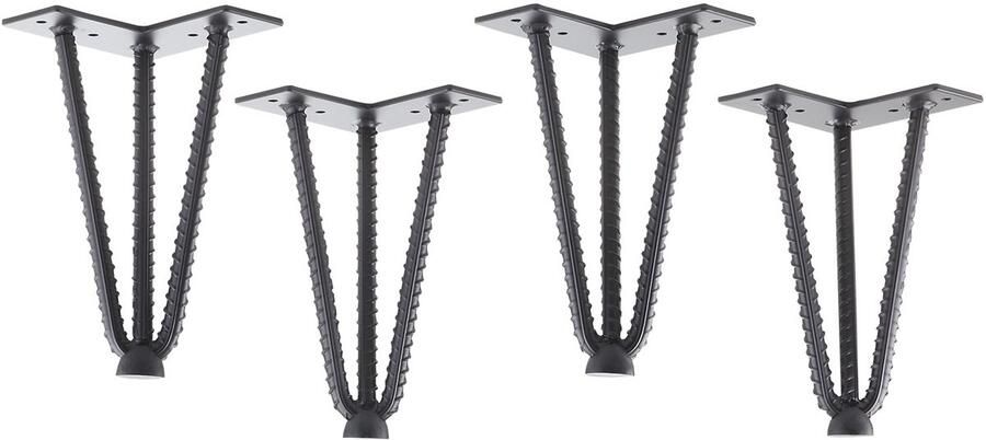 Sotech 4 haarspeldpoten Industrial Look mild staal look zwart 200 mm 3 stokjes Haarspeldpoten meubelpoten voor banken