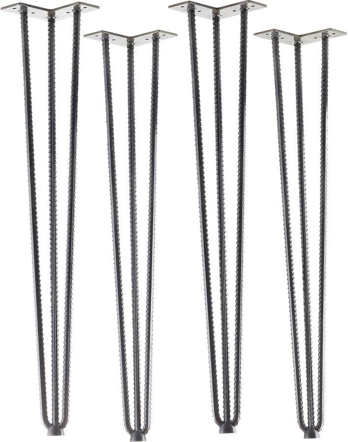 Sotech 4 haarspeldpoten Industrial Look plaatstaal look ruw staal blank gelakt 710 mm 3 st. Haarspeldpoten Tafelpoten voor eettafels en barkrukken