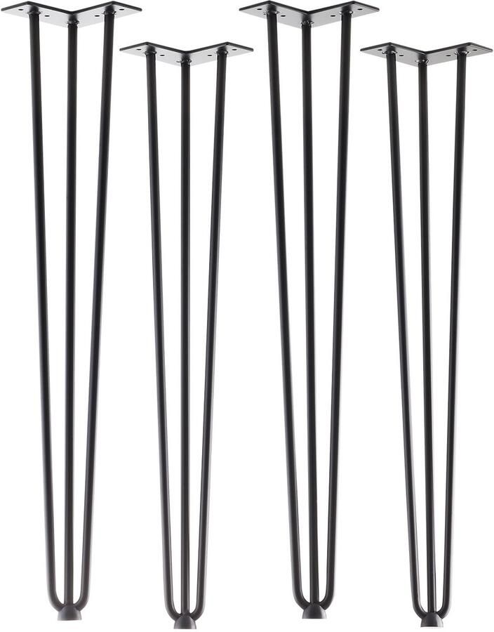 Sotech 4 haarspeldpoten zwart 710 mm 3 stokjes Haarspeldpoten Tafelpoten voor eettafels en barkrukken Steunpoot