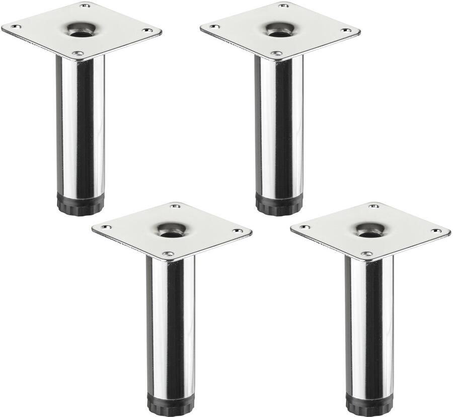 Sotech 4 meubelpoten LIMA Hoogte 100 mm Ø 25 mm In hoogte verstelbaar 10 mm gepolijst chroom Pronkvoeten Sokkelvoeten Kastpoten