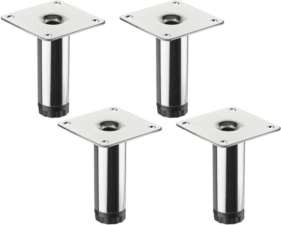Sotech 4 meubelpoten LIMA Hoogte 80 mm Ø 25 mm In hoogte verstelbaar 10 mm gepolijst chroom Pronkpoten Sokkelpoten Kastpoten