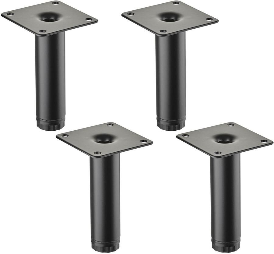 Sotech 4 meubelvoeten LIMA Hoogte 100 mm Ø 25 mm In hoogte verstelbaar 10 mm zwart mat Plaatvoeten Sokkelvoeten Kastvoeten
