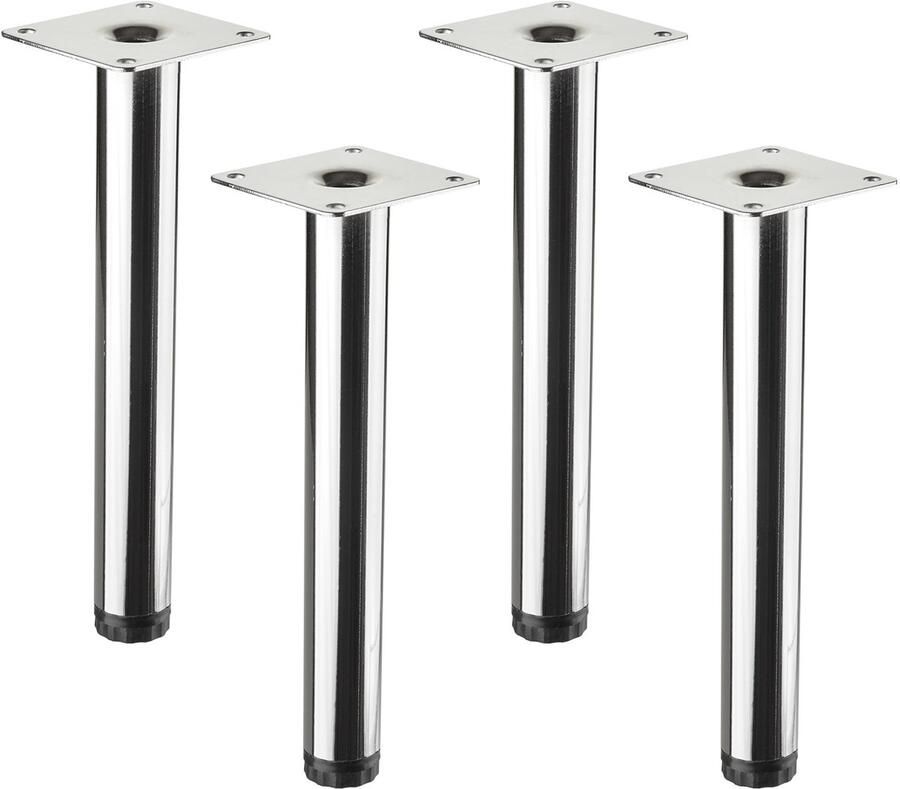 Sotech 4 meubelvoeten LIMA Hoogte 200 mm Ø 25 mm In hoogte verstelbaar 10 mm Gepolijst chroom Pootjes voor vitrines Sokkelvoeten Kastvoeten