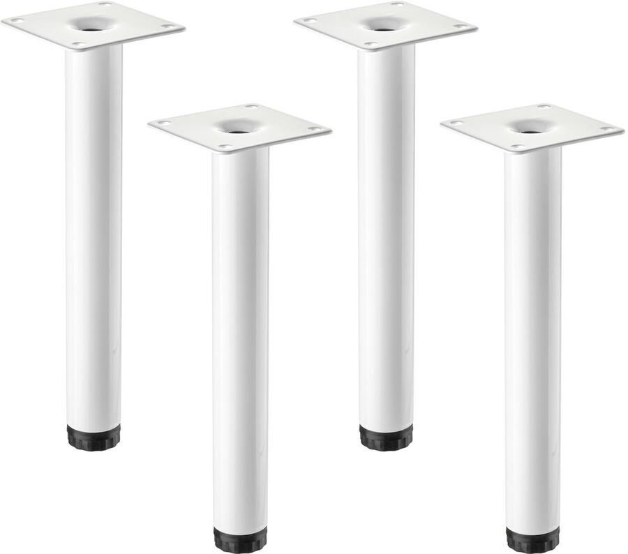 Sotech 4 meubelvoeten LIMA Hoogte 200 mm Ø 25 mm In hoogte verstelbaar 10 mm wit mat Pootjes voor vitrinekast Sokkelvoeten Kastvoeten