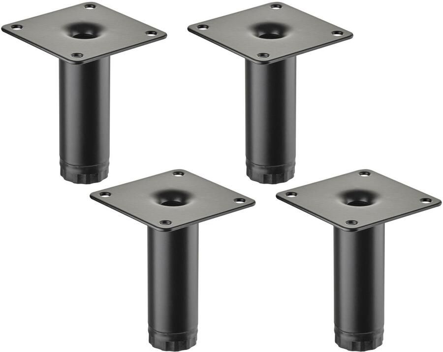 Sotech 4 meubelvoeten LIMA Hoogte 80 mm Ø 25 mm In hoogte verstelbaar 10 mm zwart mat Pronkvoeten Sokkelvoeten Kastvoeten