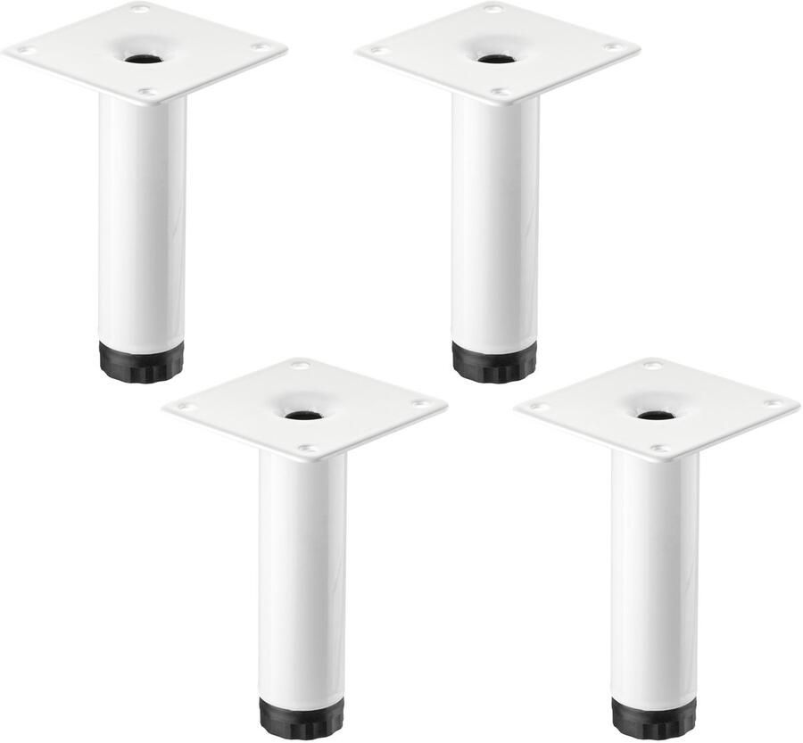 Sotech 4 meubelvoetjes LIMA Hoogte 100 mm Ø 25 mm In hoogte verstelbaar 10 mm wit mat Pootjes voor vitrinekast Sokkelvoetjes Kastvoetjes