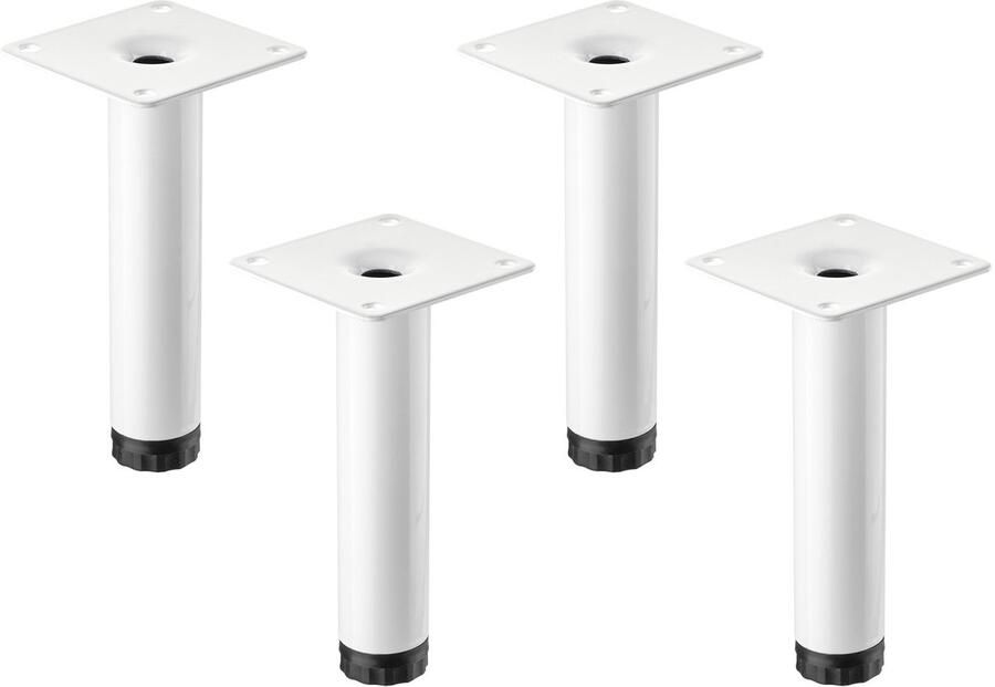 Sotech 4 -meubelvoetjes LIMA Hoogte 120 mm Ø 25 mm In hoogte verstelbaar 10 mm wit mat Pootjes voor vitrinekast Sokkelvoetjes Kastvoetjes