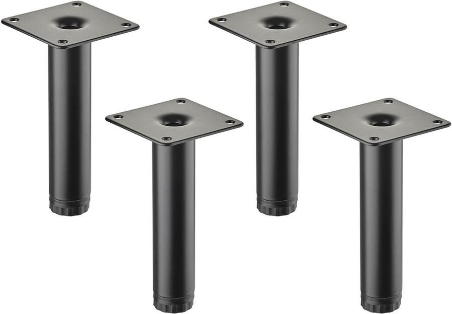 Sotech 4 meubelvoetjes LIMA Hoogte 120 mm Ø 25 mm In hoogte verstelbaar 10 mm zwart mat Pootjes voor vitrinekast Sokkelvoetjes Kastvoetjes