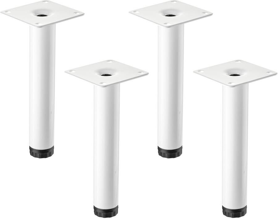 Sotech 4 -meubelvoetjes LIMA Hoogte 150 mm Ø 25 mm In hoogte verstelbaar 10 mm wit mat Pootjes voor vitrinekast Sokkelvoetjes Kastvoetjes