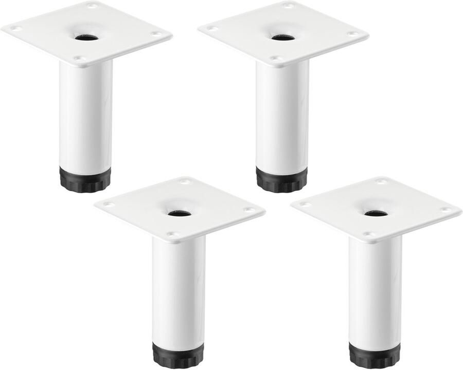 Sotech 4 -meubelvoetjes LIMA Hoogte 80 mm Ø 25 mm In hoogte verstelbaar 10 mm wit mat Pootjes voor vitrinekast Sokkelvoetjes Kastvoetjes