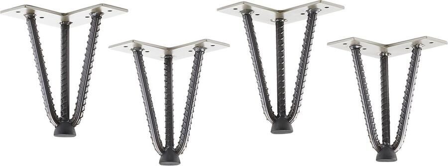 Sotech 4 stuks Haarspeldpoten Industrial Look zacht staal look ruw staal blank gelakt 150 mm 3 stokjes Haarspeldpoten Meubelpoten voor banken en kasten