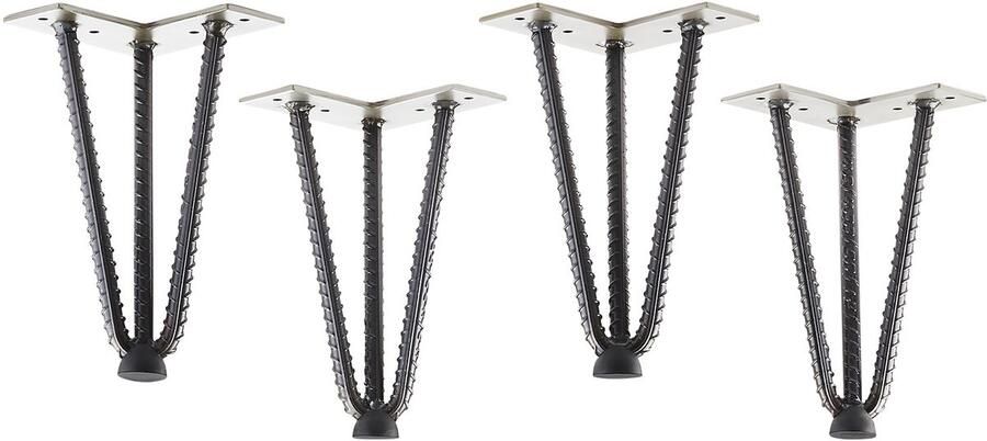 Sotech 4 stuks Haarspeldpoten industriële look zacht staal look ruw staal blank gelakt 200 mm 3 stutten Haarspeldpoten