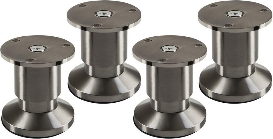 Sotech 4 stuks Meubelpoten ALPHA verstelbare bankpoten geborsteld RVS-look belastbaar tot 250 kg Hoogte: 50 mm
