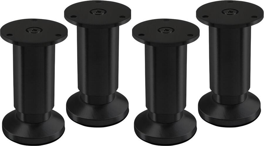 Sotech 4 stuks Meubelpoten ALPHA verstelbare kastpoten zwart geanodiseerd belastbaar tot 250 kg Hoogte: 100 mm