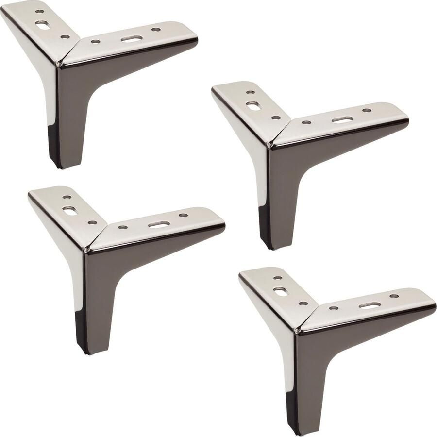 Sotech 4 stuks Meubelpoten VICTOR Hoogte 100 mm zwart verchroomd Kastvoeten Hoekvoeten Plintvoeten bankvoeten van