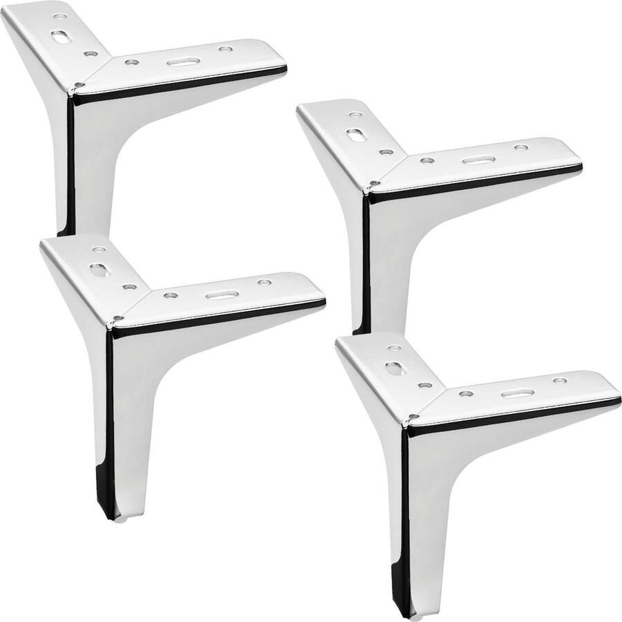 Sotech 4 stuks Meubelpoten VICTOR Hoogte 130 mm gepolijst chroom Vitrinevoeten Hoekvoeten Sokkelvoeten Bankvoeten van