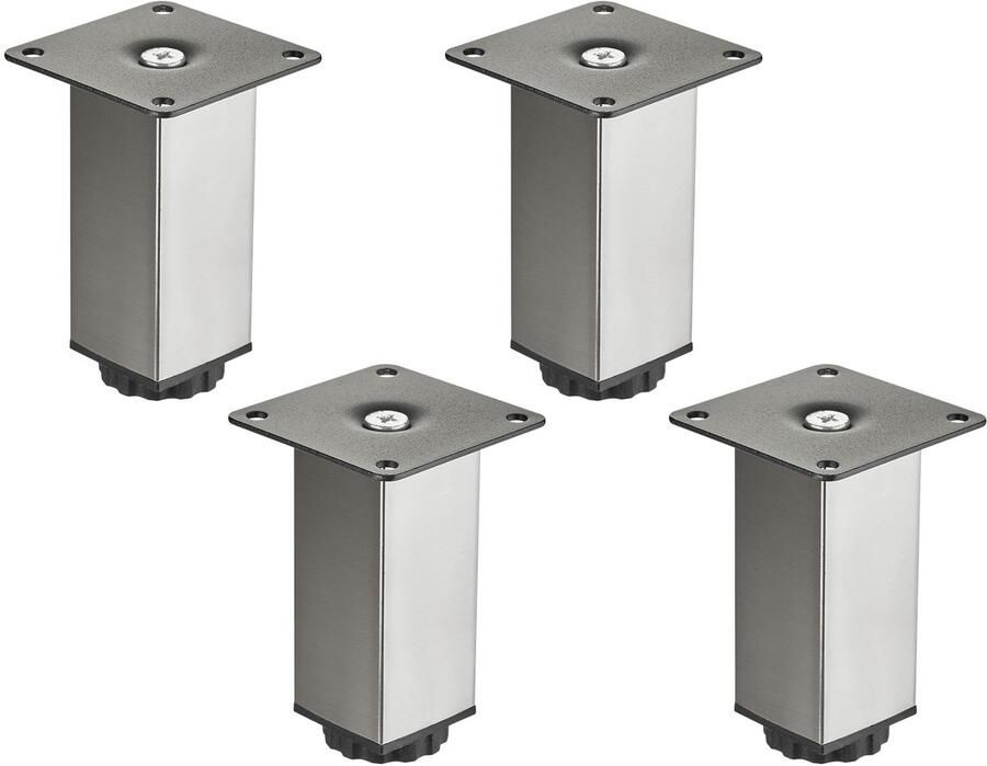 Sotech 4 stuks meubelpoten ZULU 38 x 38 x 100 mm rvs look belastbaar tot 100 kg per poot vitrinepoten bankpoten kastpoten