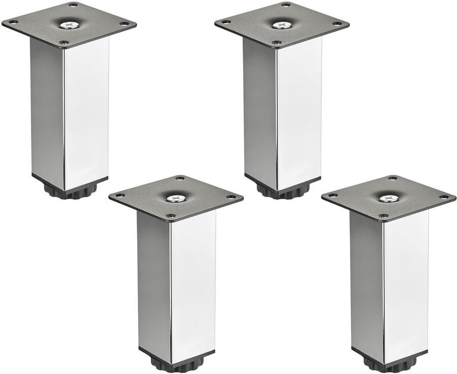 Sotech 4 stuks meubelpoten ZULU 38 x 38 x 120 mm gepolijst chroom belastbaar tot 100 kg per voet vitrinevoeten sokkelvoeten kastpoten