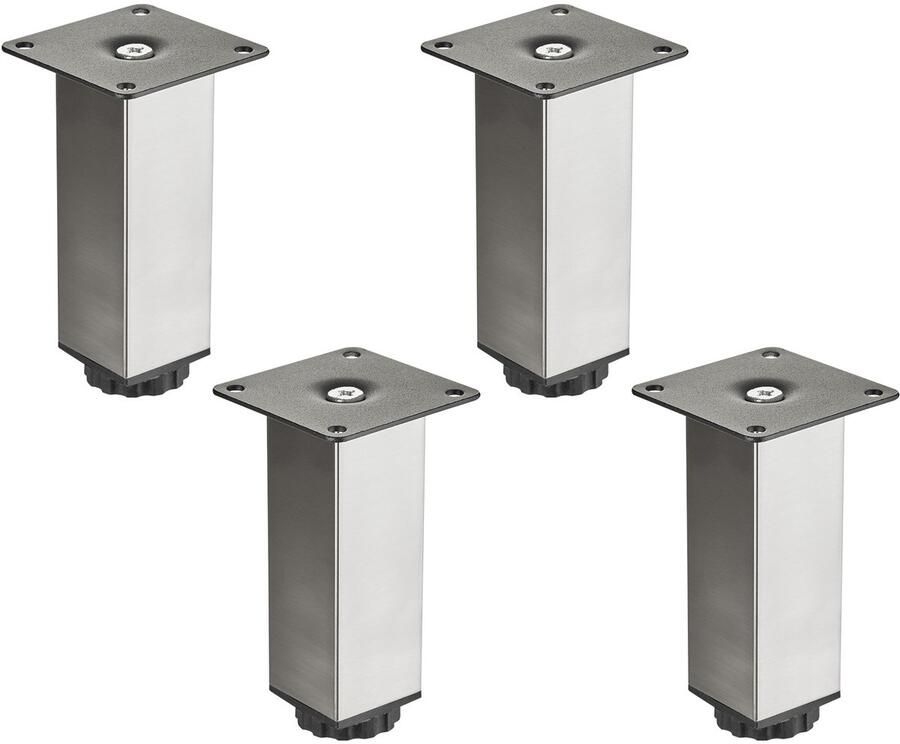 Sotech 4 stuks meubelpoten ZULU 38 x 38 x 120 mm rvs look belastbaar tot 100 kg per poot vitrinepoten Sokkelpoten kastpoten