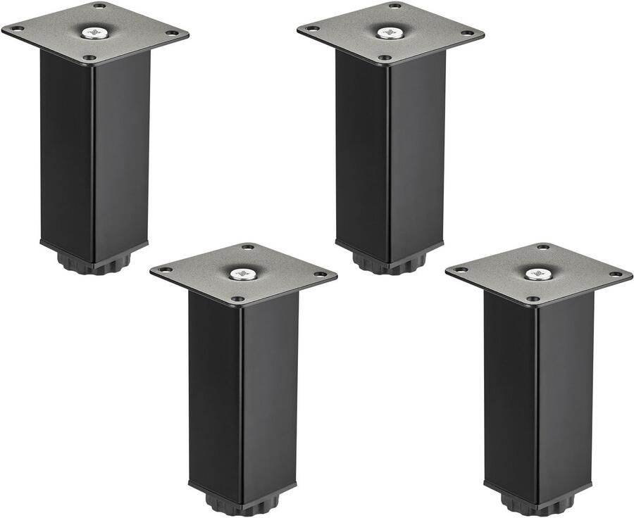Sotech 4 stuks meubelpoten ZULU 38 x 38 x 120 mm zwart mat belastbaar tot 100 kg per poot vitrinepoten Sokkelpoten Kastpoten