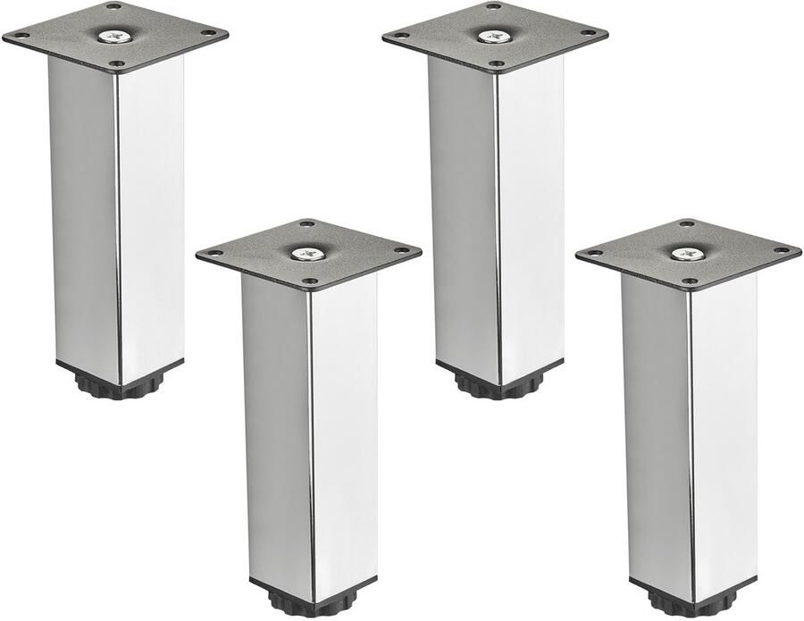 Sotech 4 stuks meubelpoten ZULU 38 x 38 x 150 mm gepolijst chroom belastbaar tot 100 kg per voet kastpoten sokkelvoeten kastpoten