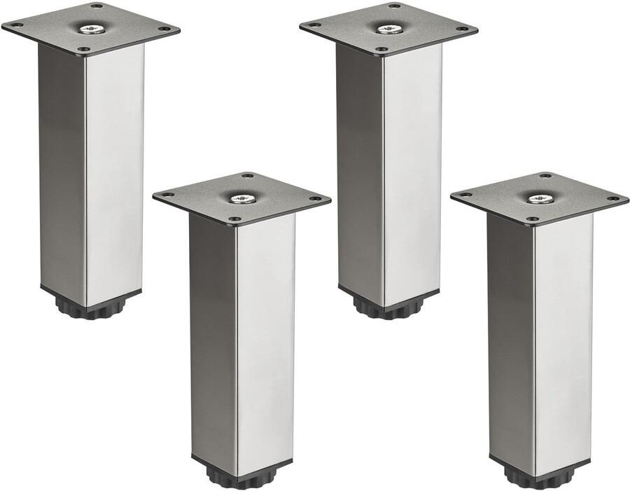 Sotech 4 stuks meubelpoten ZULU 38 x 38 x 150 mm rvs look belastbaar tot 100 kg per poot vitrinepoten Sokkelpoten kastpoten