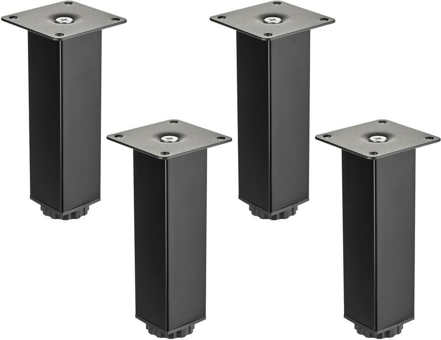 Sotech 4 stuks meubelpoten ZULU 38 x 38 x 150 mm zwart mat belastbaar tot 100 kg per poot vitrinepoten sokkelpoten kastpoten