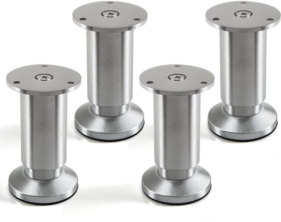 Sotech 4 stuks meubelvoet Alpha aluminium geborsteld belastbaar tot 250 kg hoogte: 100 mm verstelbaar