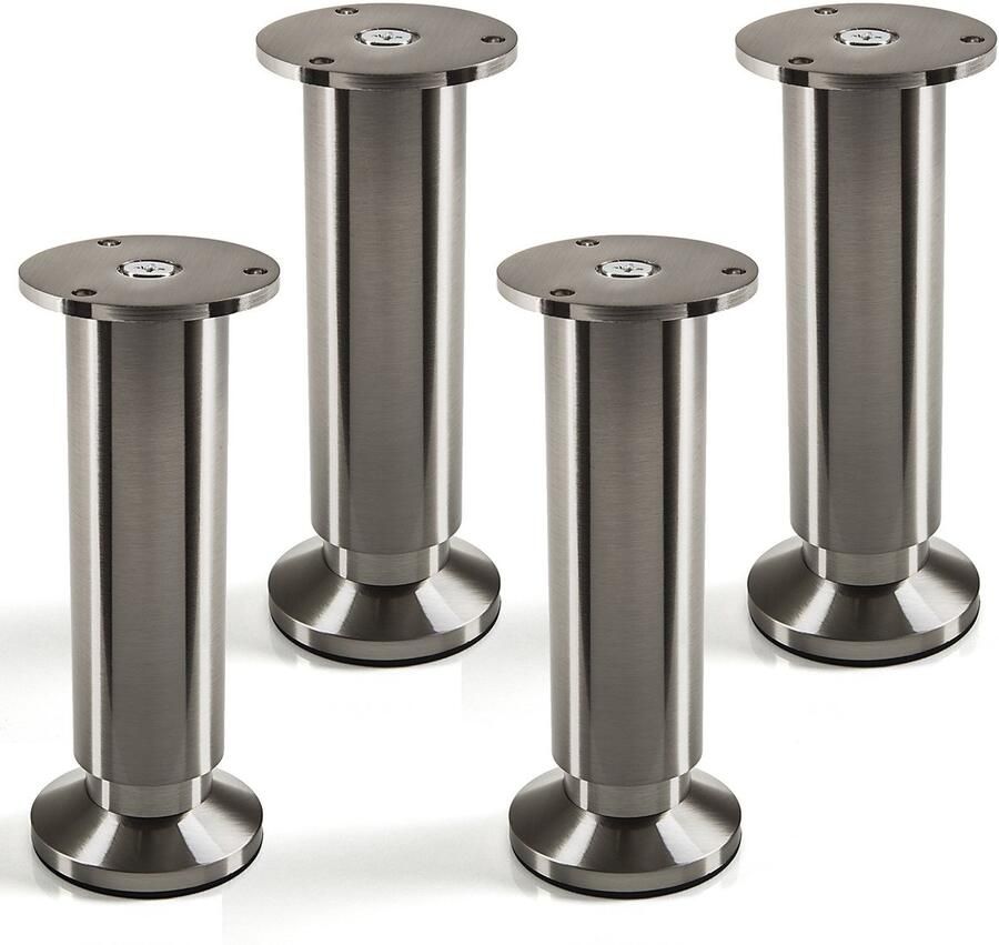 Sotech 4 stuks meubelvoet Alpha RVS-look geborsteld belastbaar tot 250 kg hoogte: 150 mm verstelbaar