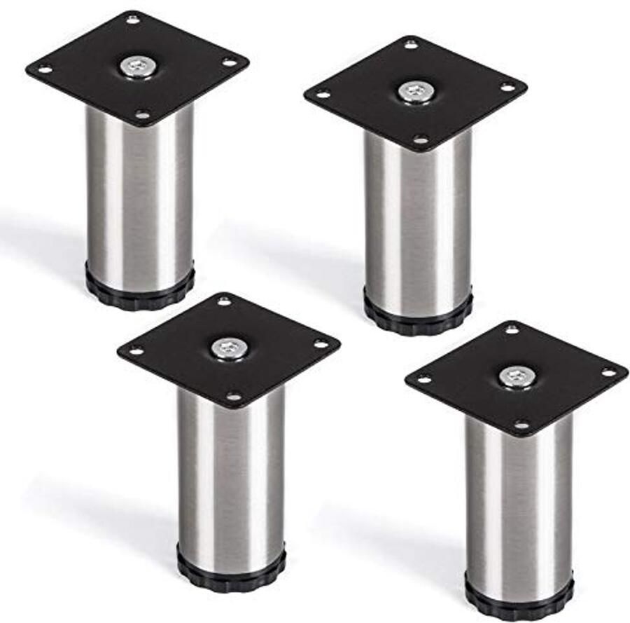 Sotech 4 stuks meubelvoet Lukas RVS geborsteld rond diameter: 42 mm hoogte: 100 mm verstelbaar