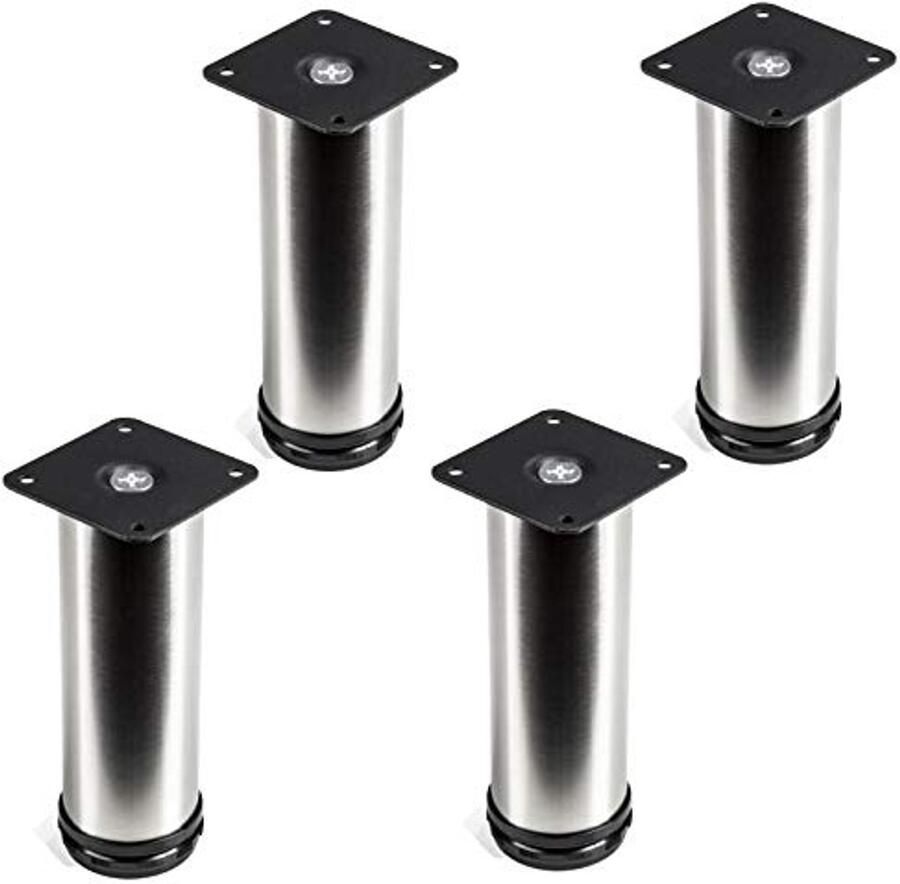 Sotech 4 stuks meubelvoet Lukas RVS geborsteld rond diameter: 42 mm hoogte: 150 mm verstelbaar