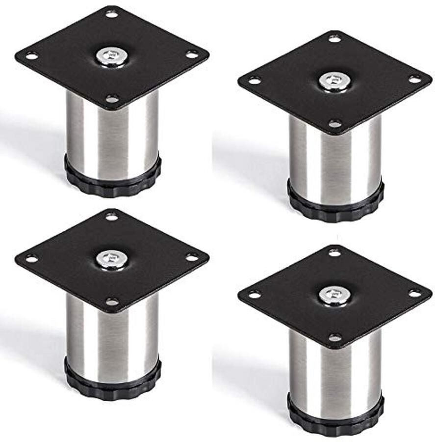 Sotech 4 stuks meubelvoet Lukas RVS geborsteld rond diameter: 42 mm hoogte: 60 mm verstelbaar