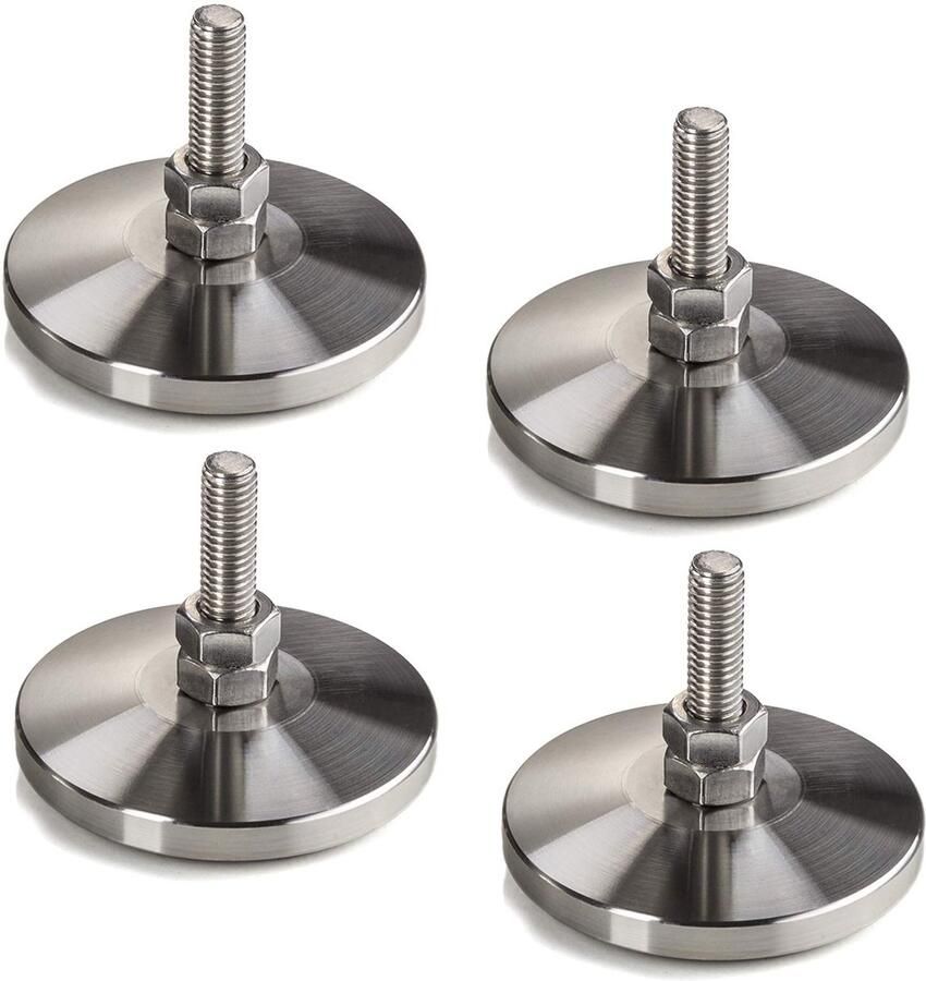 Sotech 4 stuks Stelschroeven M8 x 30 mm Ø 30 mm echt roestvrij staal (SS201) in hoogte verstelbaar met rubberen voet Meubelvoeten Stelvoeten van