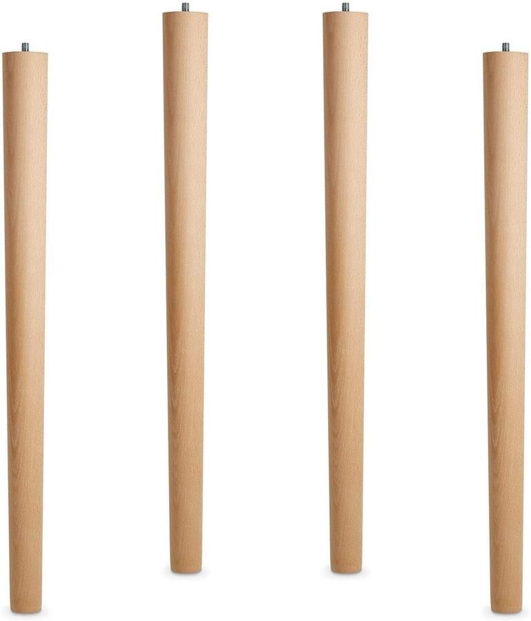 Sotech 4 stuks tafelpoot beuken ruw rond diameter: 40 60 mm hoogte: 710 mm met rooischroef M10 x 20 mm
