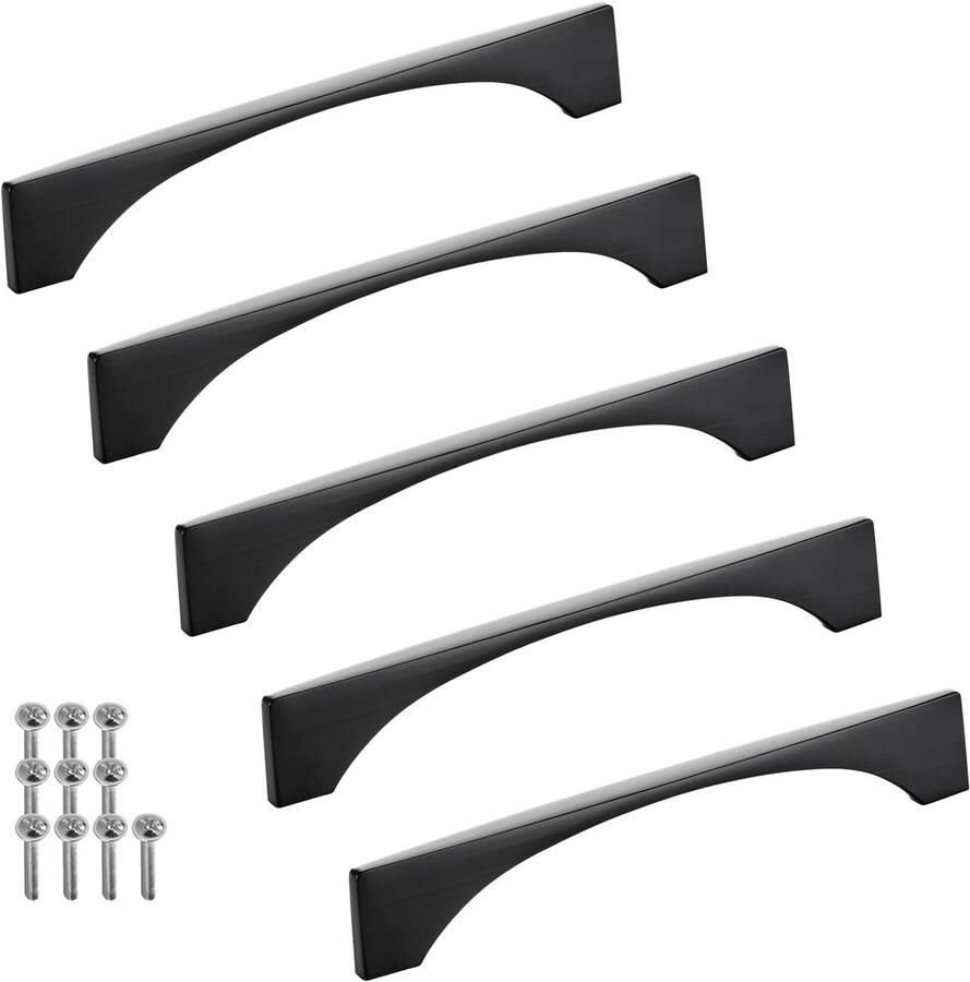 Sotech 5 stuks aluminium meubelgrepen BLACKLINE XIV BA 128 mm mat zwart (lengte 145 mm breedte 4 mm hoogte 24 mm) design vitrinegreep