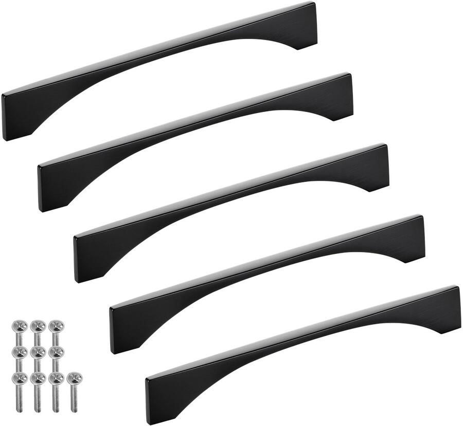 Sotech 5 stuks aluminium meubelgrepen BLACKLINE XIV BA 160 mm mat zwart (lengte 179 mm breedte 4 mm hoogte 25 mm) design dressoirgreep